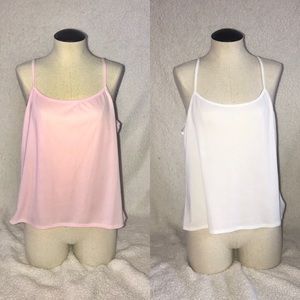 Two Pink and White Camis